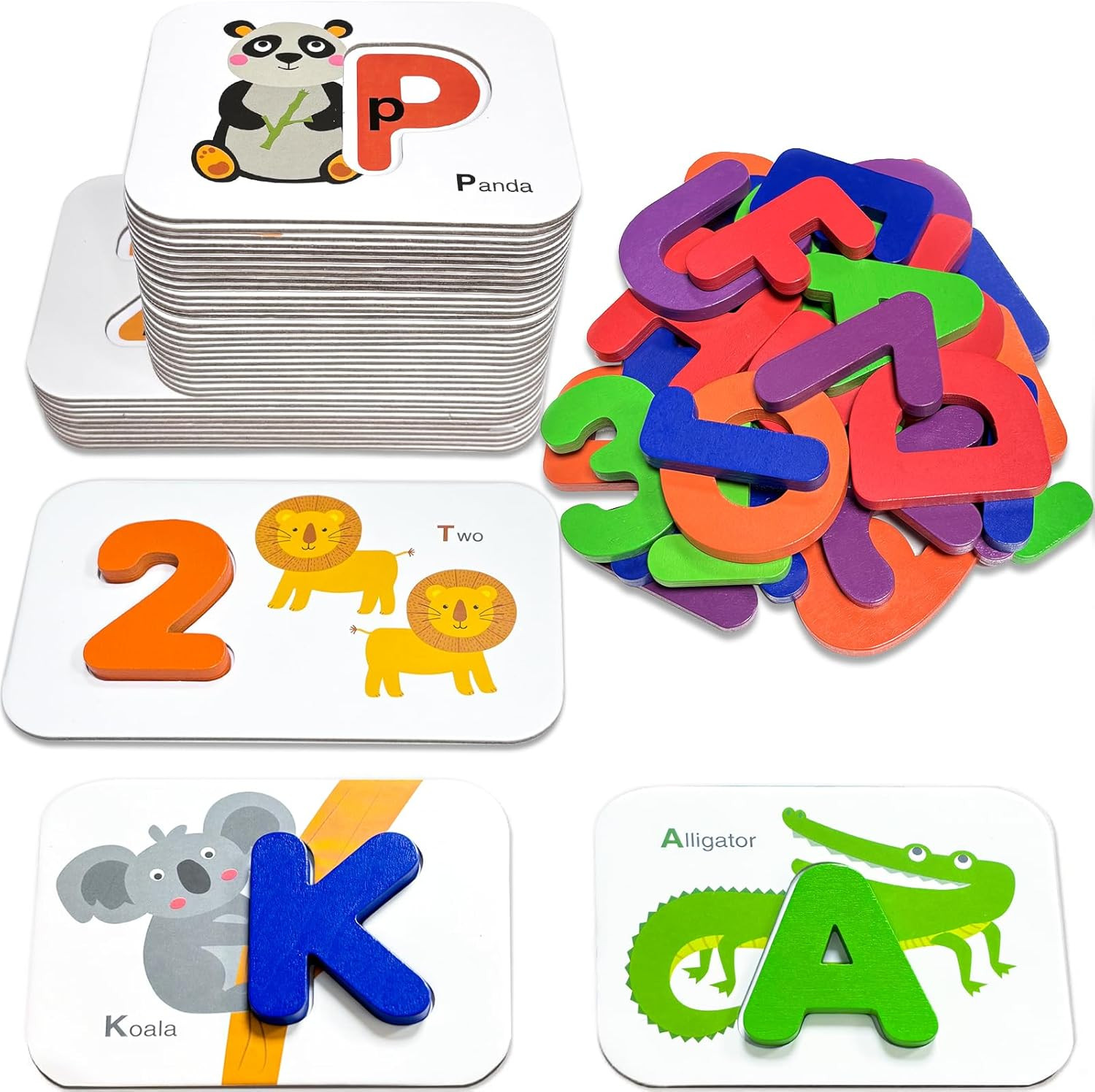 Alphabet Flash Cards, ABC Learning Toys for Kids 3-5, Wooden Letters Number Bloc