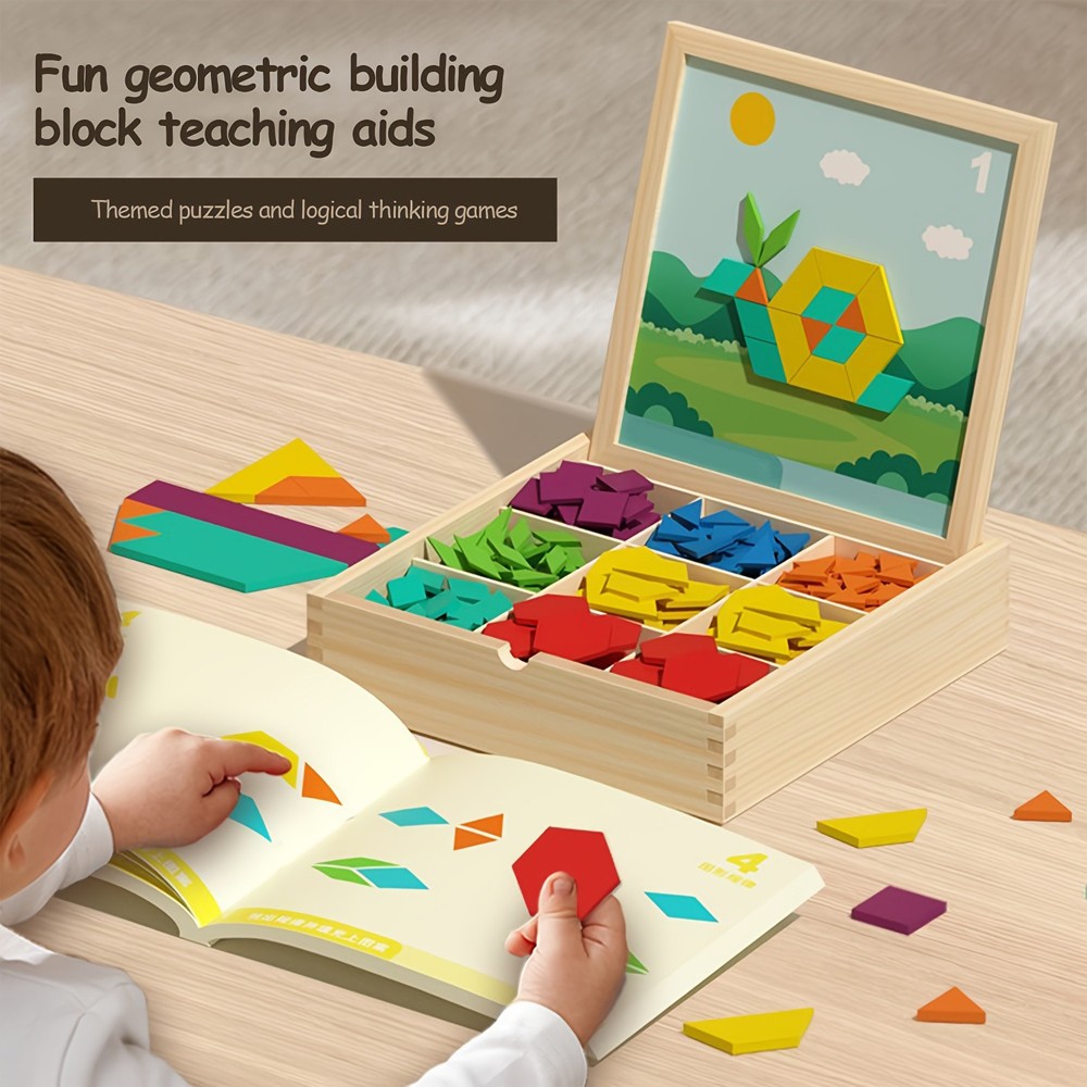 Wooden Magnetic Tangram Puzzle Set Geometric Shape Learning Toy for Preschoolers
