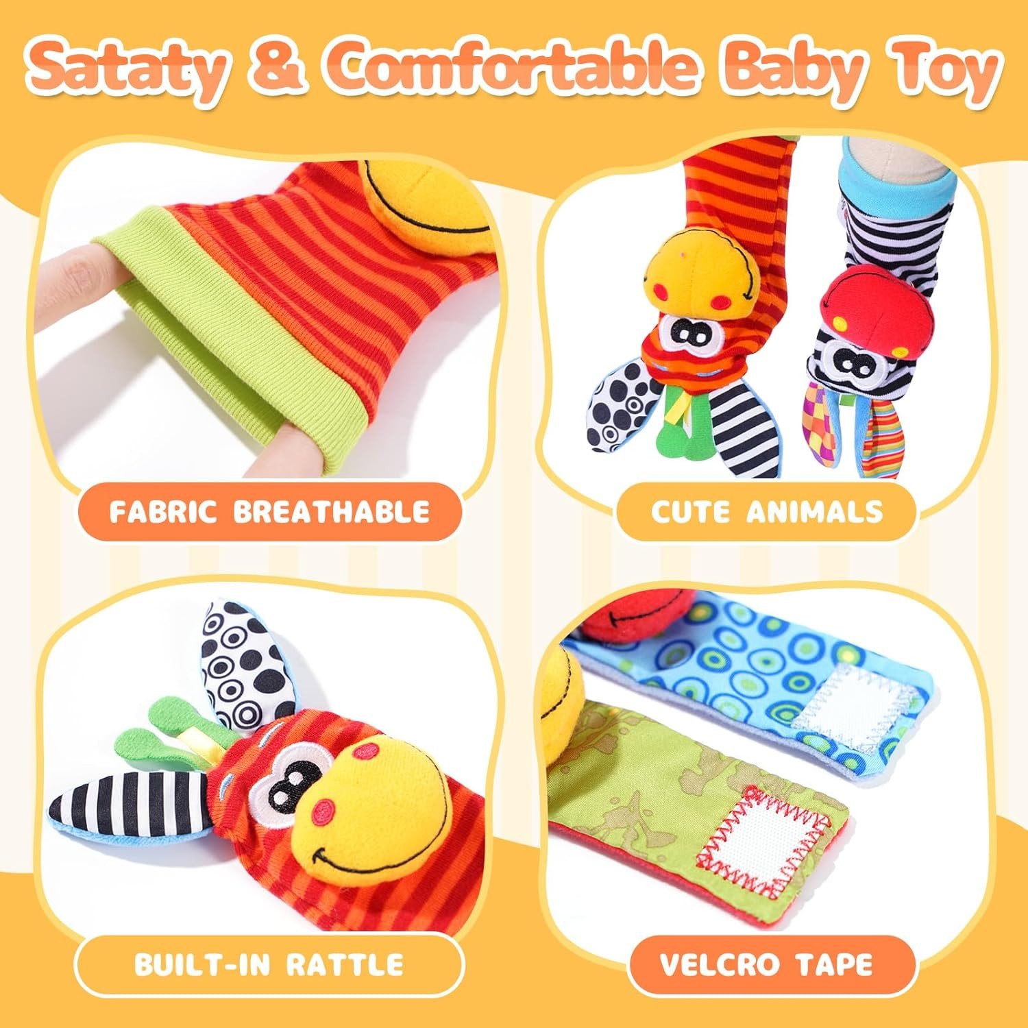 Baby Toys 0-6 Months, Infant Rattle Socks, Wrist Hand & Foot Finder Socks Set,So