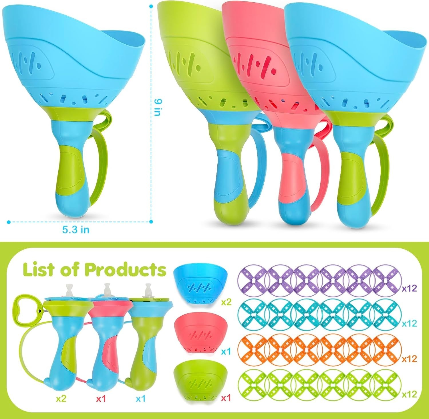 Outdoor Flying Disc Launcher 4 Pack Kids Ages 3-8 Family Games Safe Durable