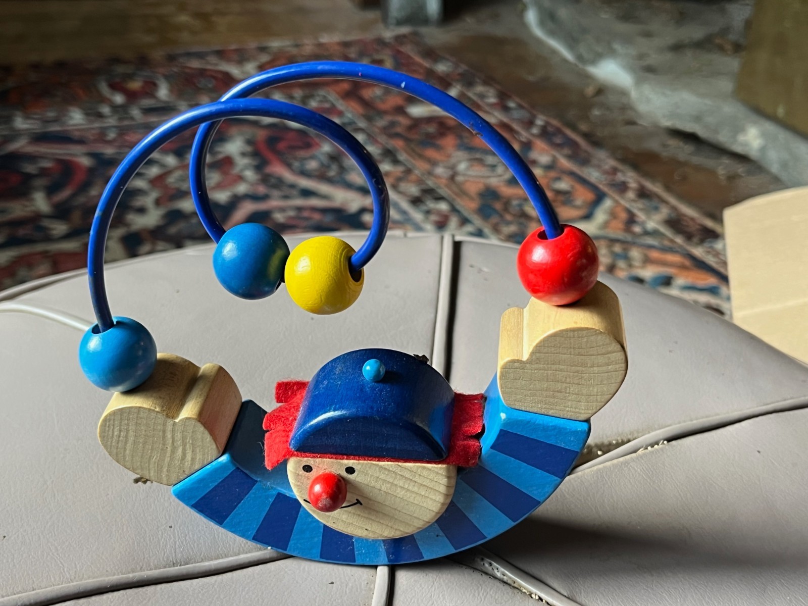 Haba Vintage Wooden Rocker Toy-Four Beads-Bought In Europe-6″x6″x1″