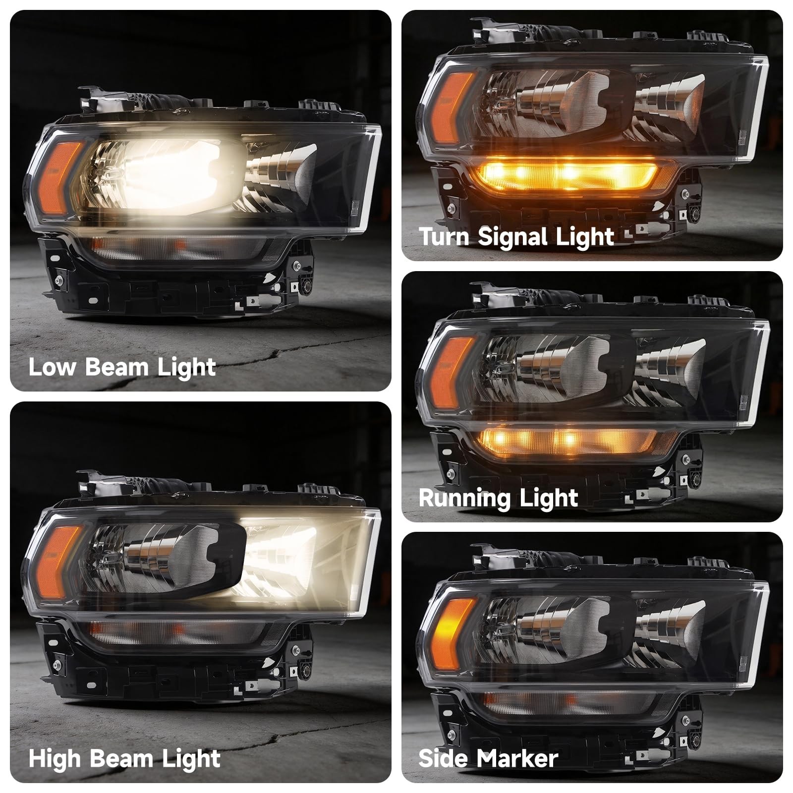 Headlights Assembly Compatible with Dodge Ram 2500 2019-2024, Halogen Passeng…