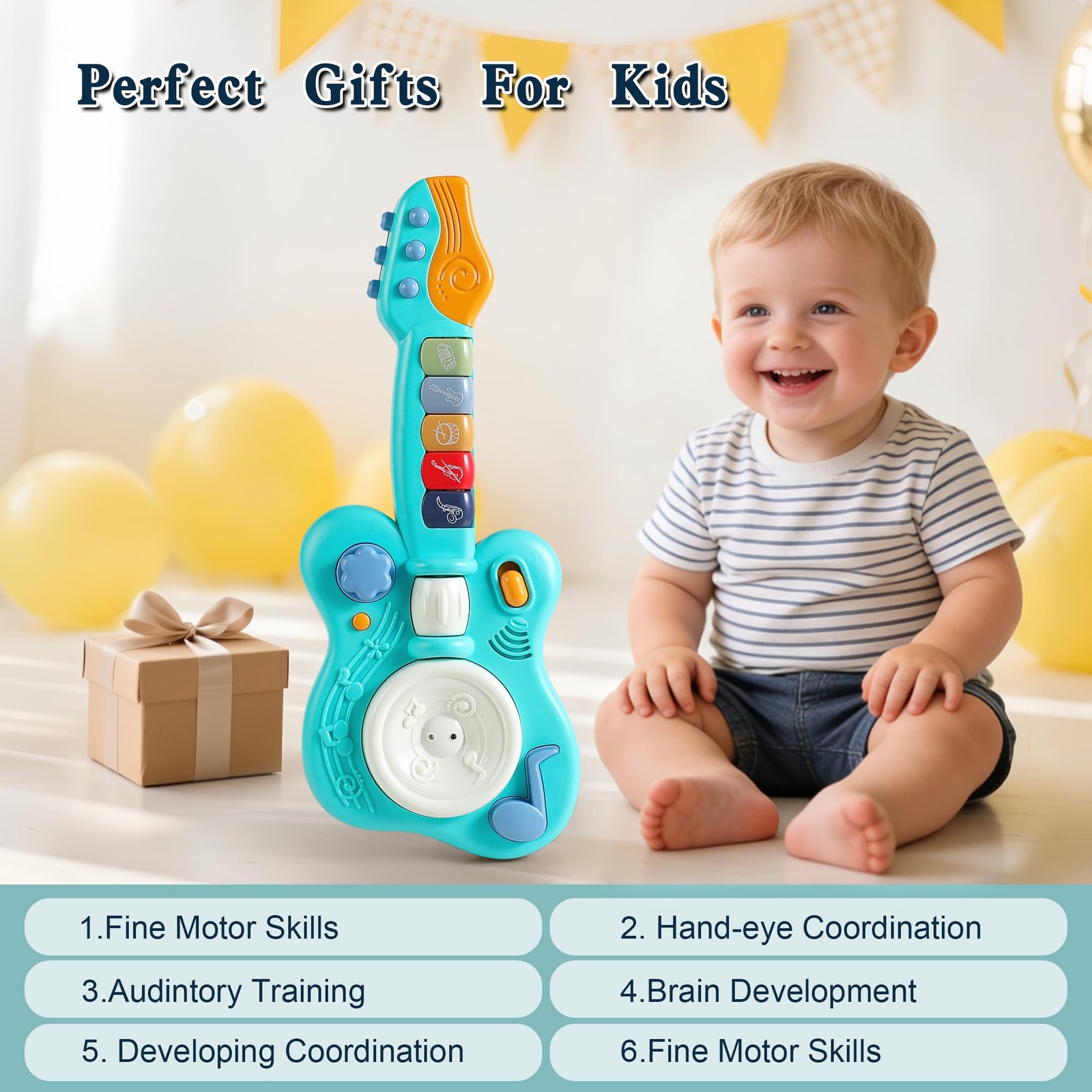 Children’s Guitar Piano Learning Toy, 4-in-1 Educational Gift, with Touch Str…