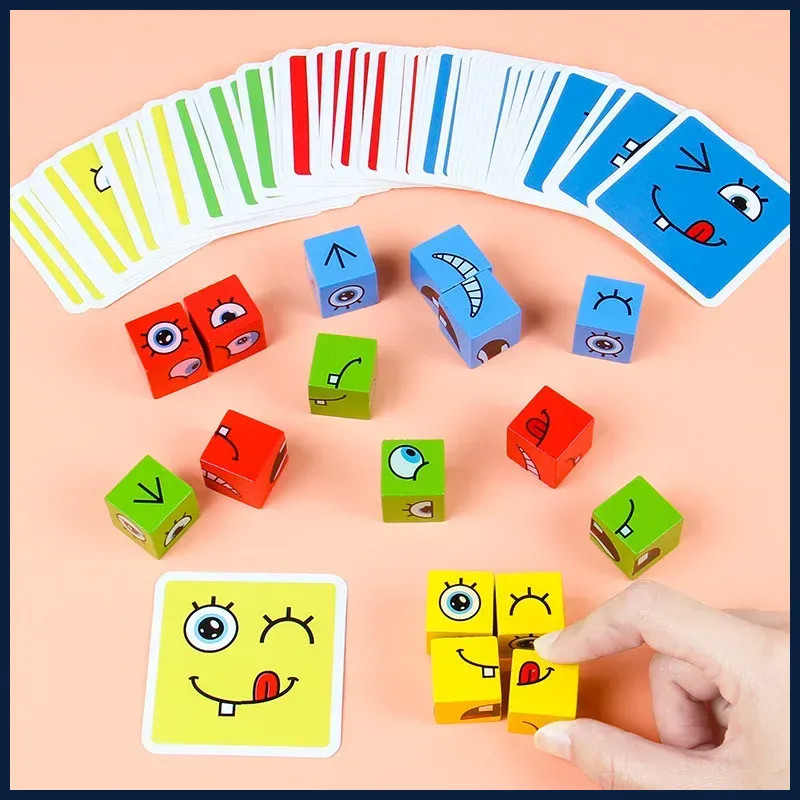 Face Change Cube Puzzle Game Kids Expression Matching Blocks Toy Set
