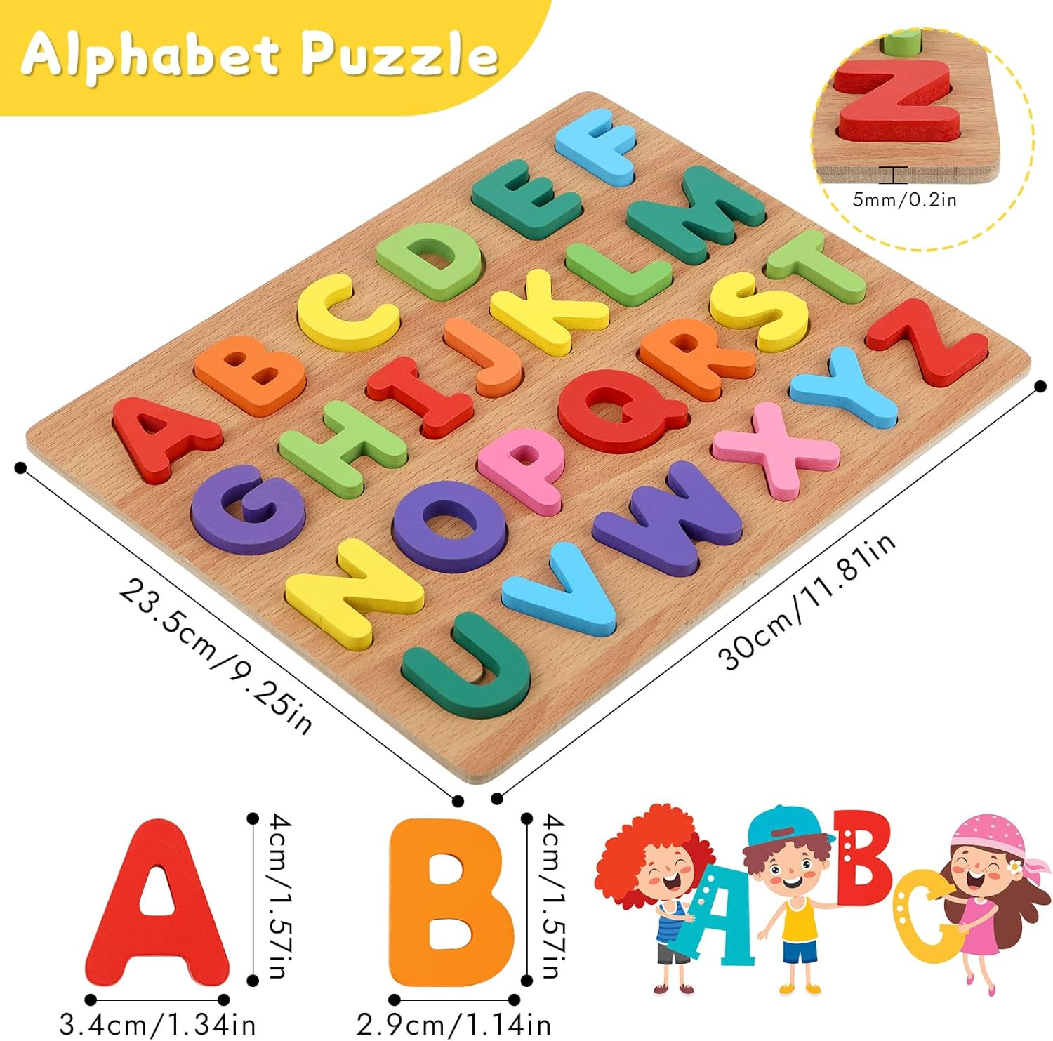 Alphabet Puzzle, Wooden Puzzles for Toddlers 3 4 5 Year Old, ABC Letter Puzzle,