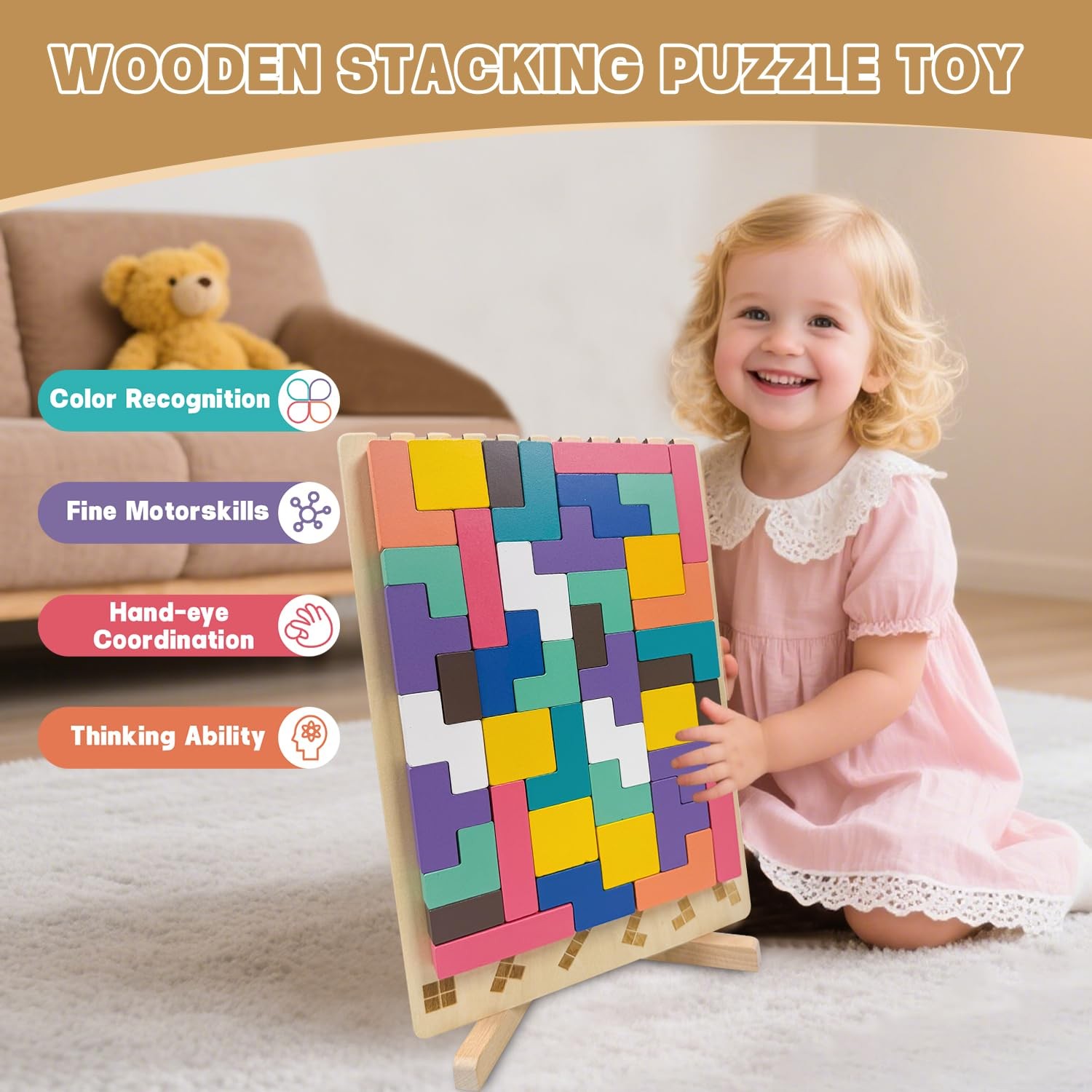 Wooden Stacking Puzzle Toy,3D Wooden Montessori Puzzles Toy,Giant Russian Blo…