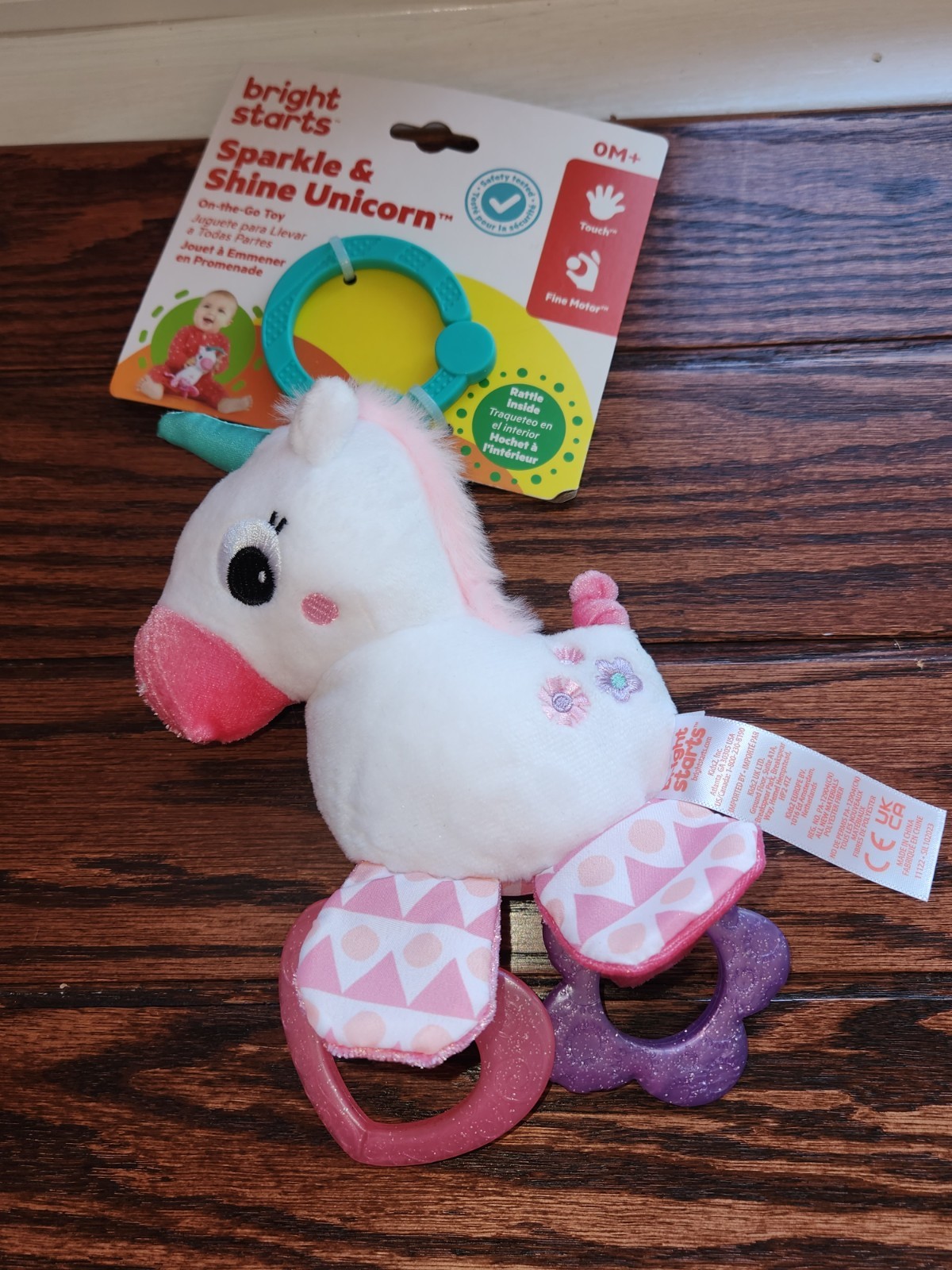 Bright Starts Sparkle & Shine Unicorn Rattle Teether On-the-GO Toy NWT
