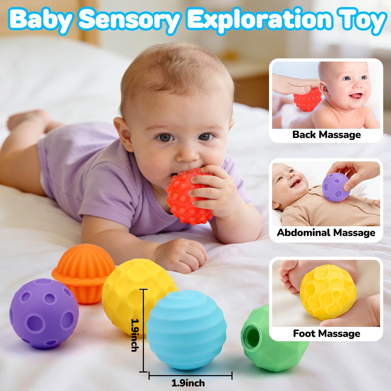Baby Toys 6-12 Months, Interactive Bright Color Textured Multi Sensory Balls …