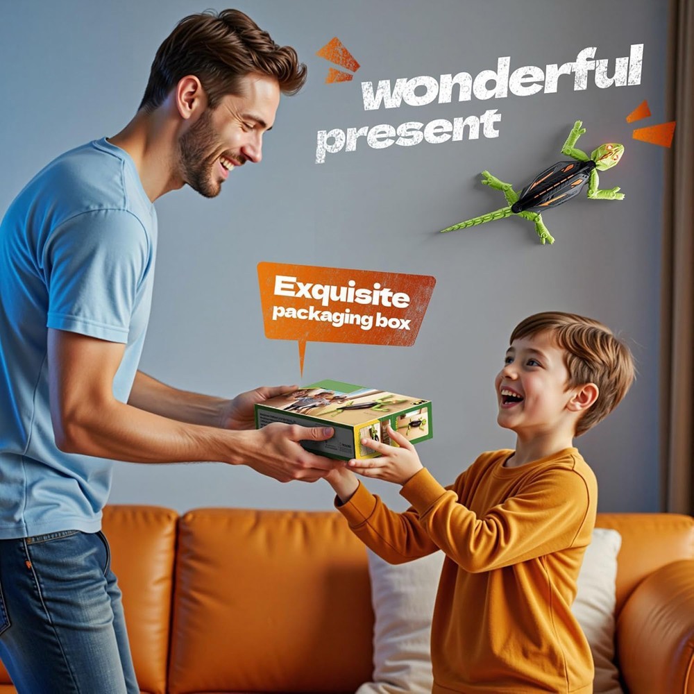 RC Lizard Wall Climbing Kids Toy LED Eyes Remote Control Chameleon Plaything US