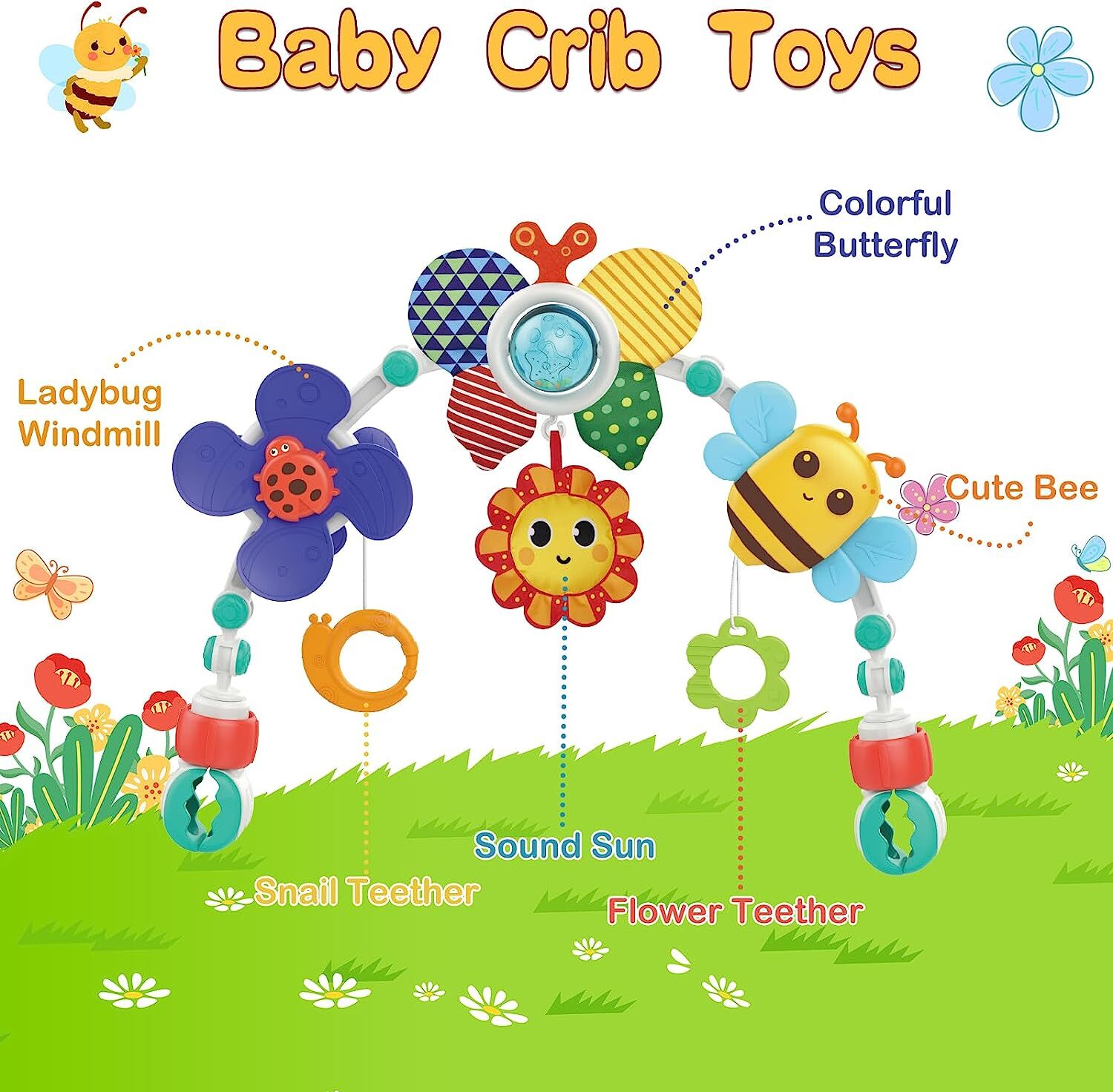 Stroller Arch Toy for Baby, Musical Carseat Toys Hanging with Teething,Baby Crib