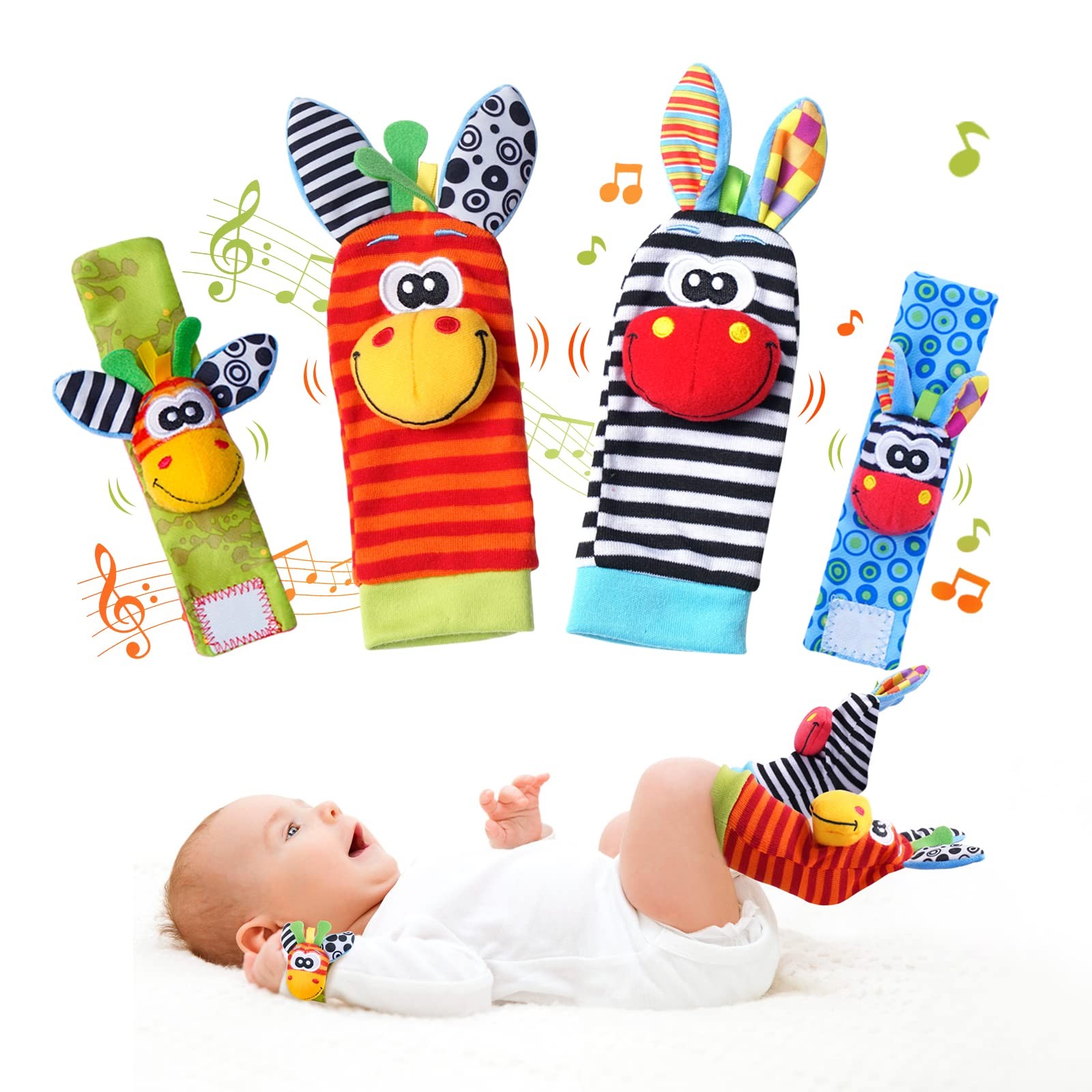 Baby Toys 0-6 Months, Wrist Rattles Foot Finder Socks Set, Infant Rattle Sock…