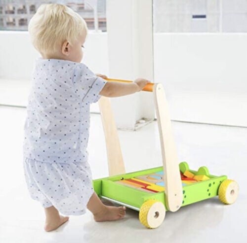New — Jamohom Wooden Frog Baby Learning Walker Activity Center Toy with Blocks