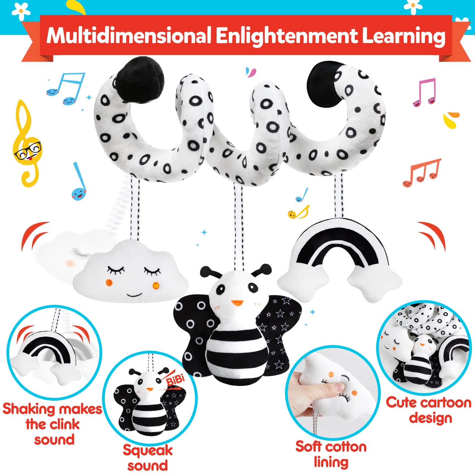 Baby Spiral Hanging Stroller and Car Seat Toys Black and White High Contrast …