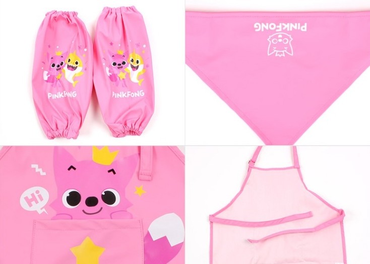 Pinkfong Kids Art Gown Set Apron Arm Band Hood For Cooking Art Play Korea PK BL