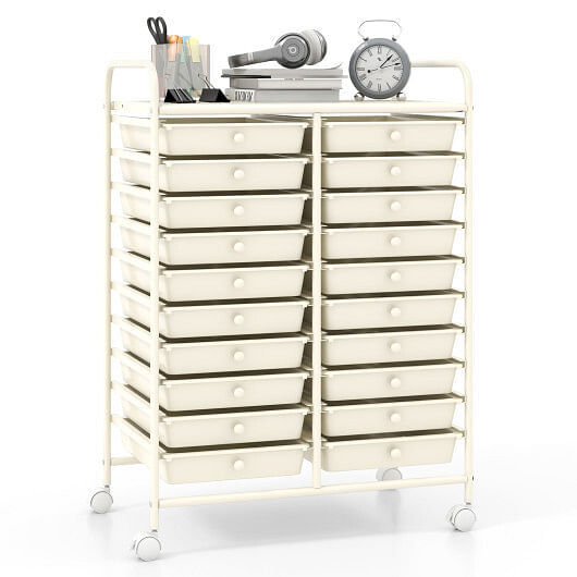 20 Drawers Rolling Storage Cart Studio Organizer-Beige – Color: Beige