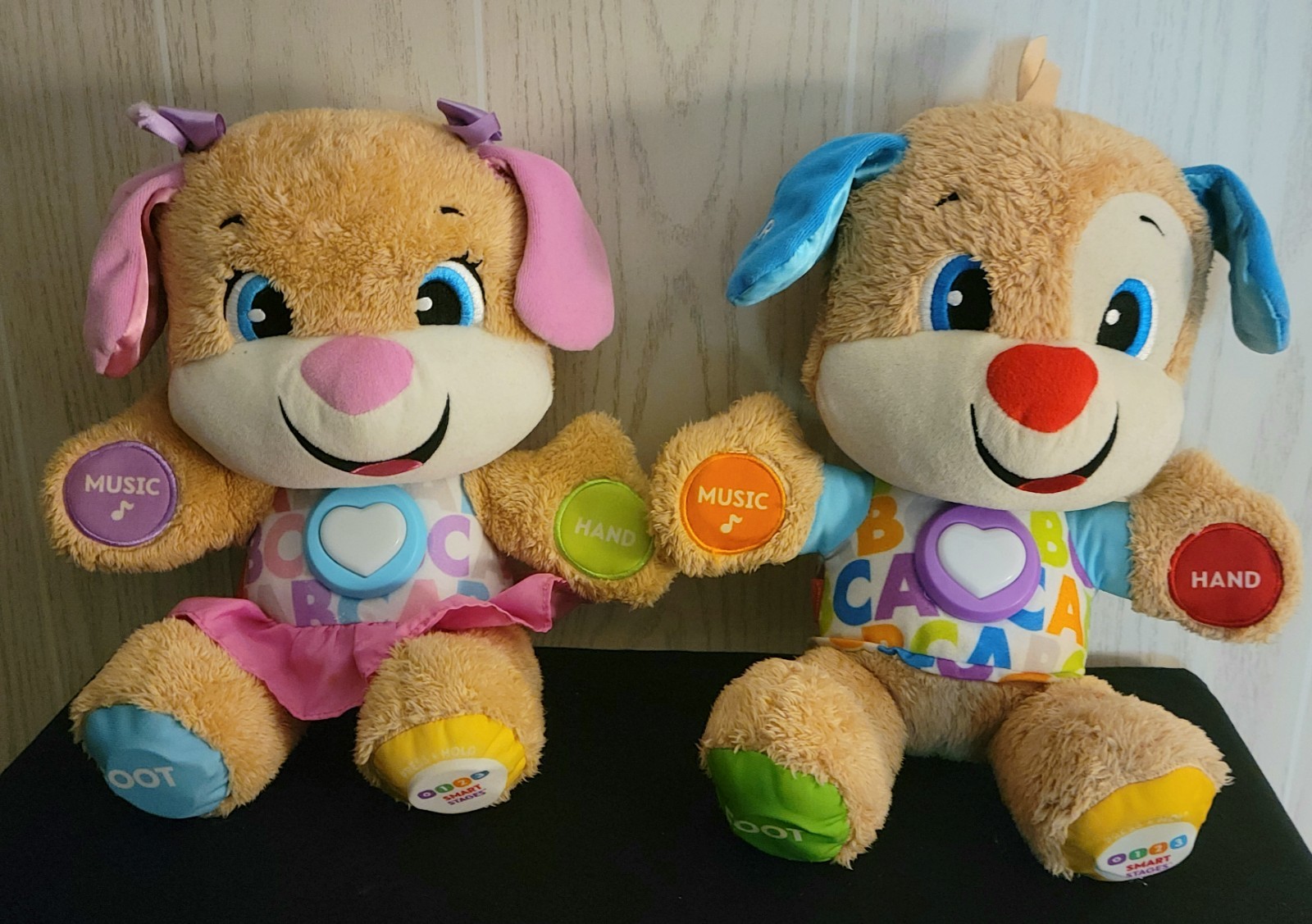 Fisher Price Laugh & Learn Smart Stages Sis &Bro Puppy Dogs Toddler Plush VIDEO!