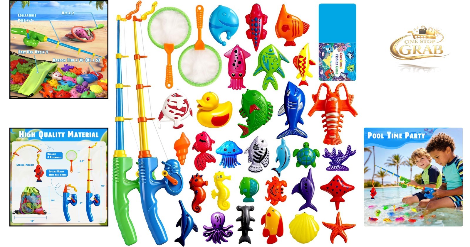 Magnetic Fishing Toys Game Set for Kids Water Table Bathtub Pool 30 Fish Mult…