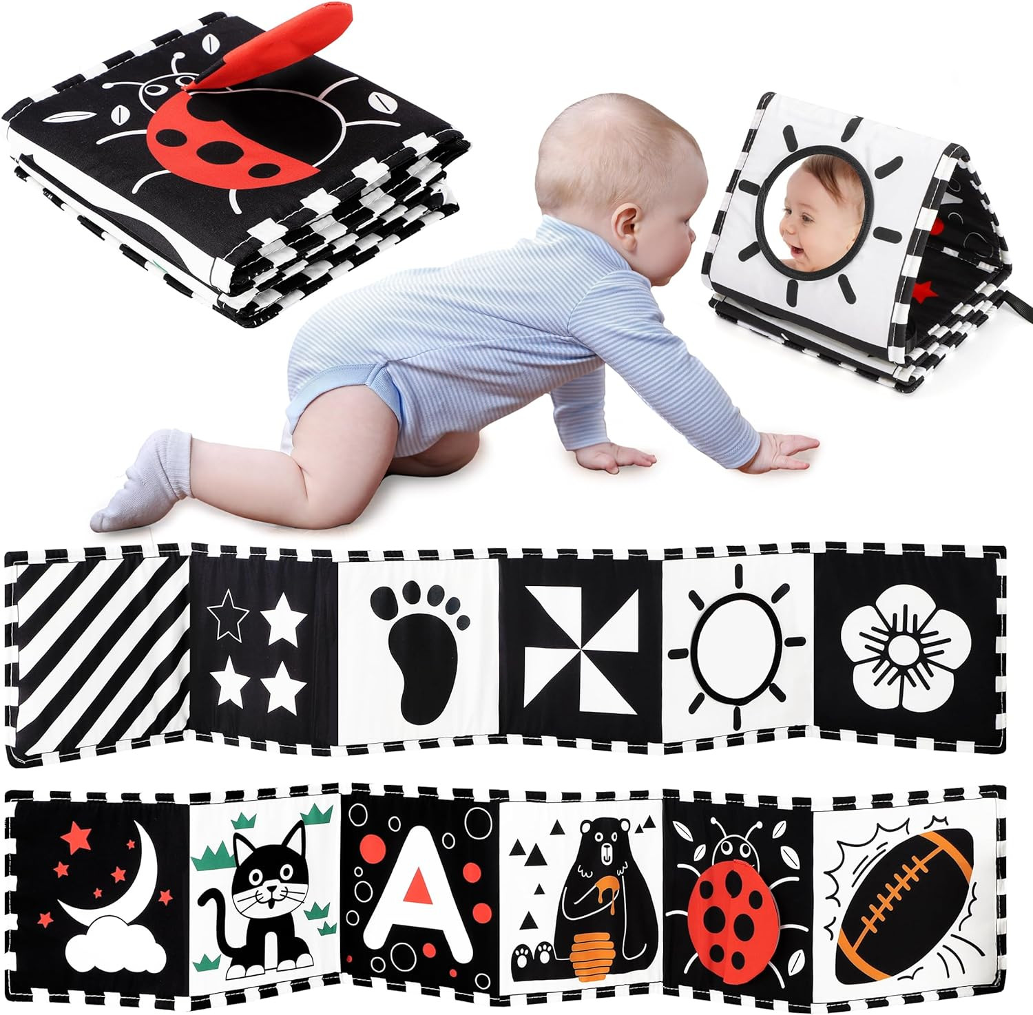 Black and White Baby Toys, Tummy Time High Contrast Newborn Toys 0-3 Months, Sof