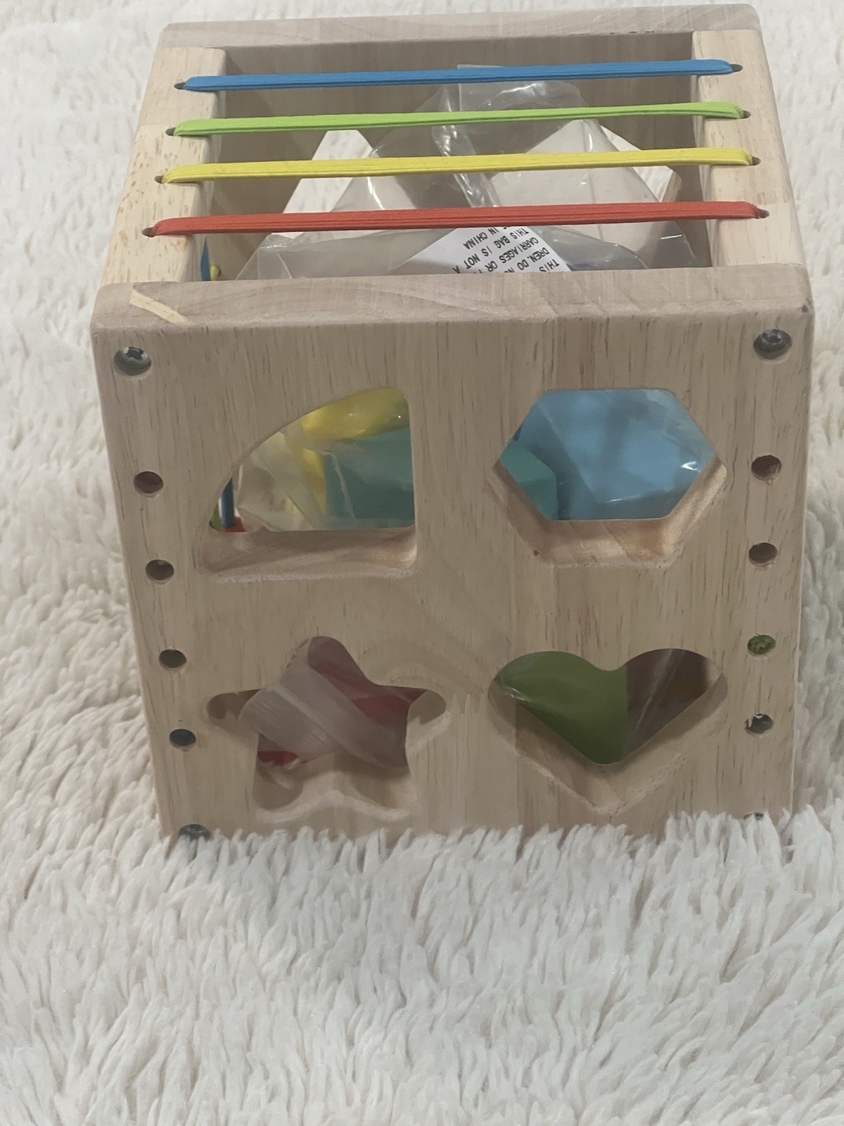 Montessori Wooden Shape Sorter Cube – 8 Rattling Shapes Sensory Educational Toy