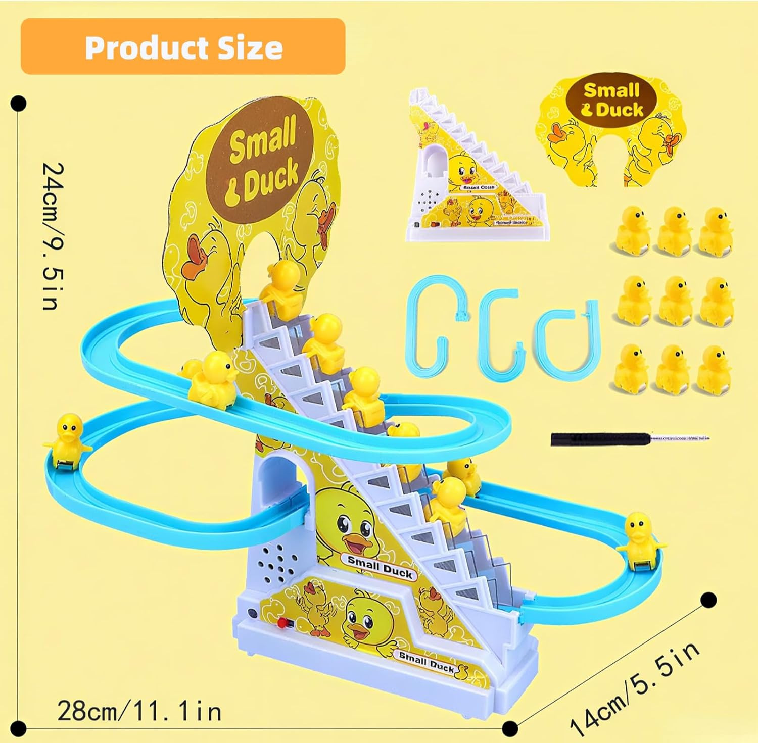 Small Duck Climbing Stairs Toy,Electric Duck Roller Coaster Toy Set,With LED Fla