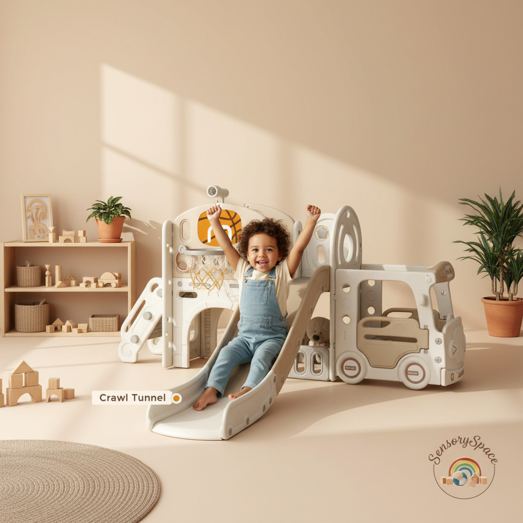 9 In 1 Kids Slide Climber Playset w/Tunnel Basketball Hoop Indoor Outdoor Toys