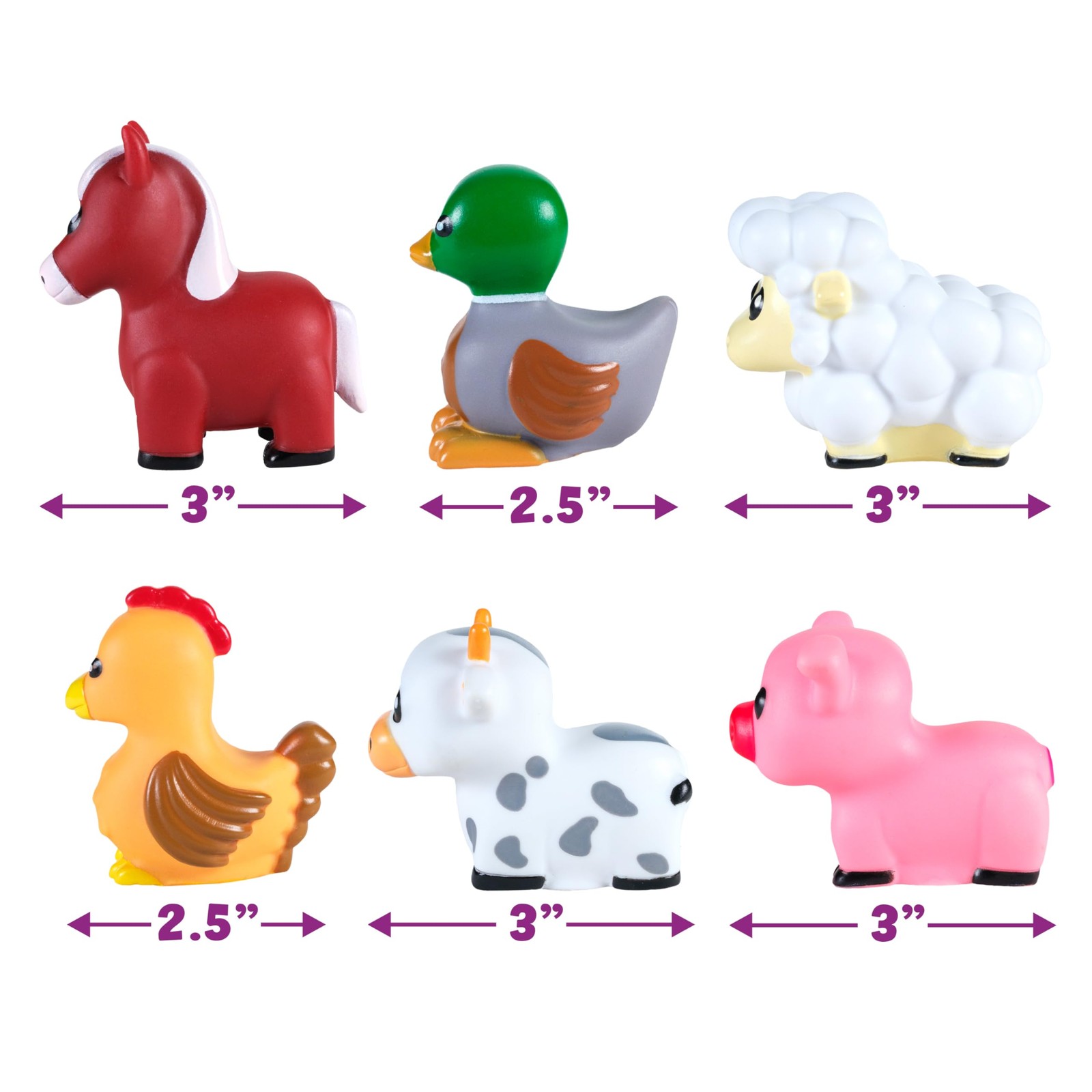6 inches x 6 x 2 inches, White, Gray, Pink, Red, Yellow, Brown, Green