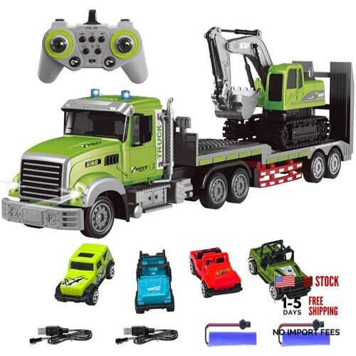 RC Semi-Trailer Set, 1:12 Scale with Sound and Lights, Truck & Excavator Toy