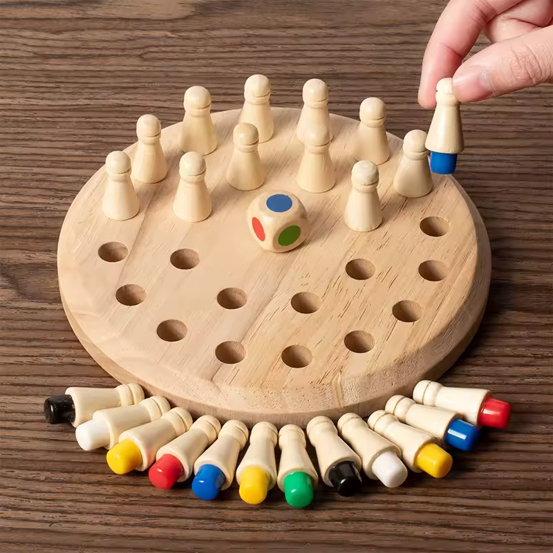 1pc Wooden Memory Match Stick Chess Montessori Puzzle Board Game for Kids&Family