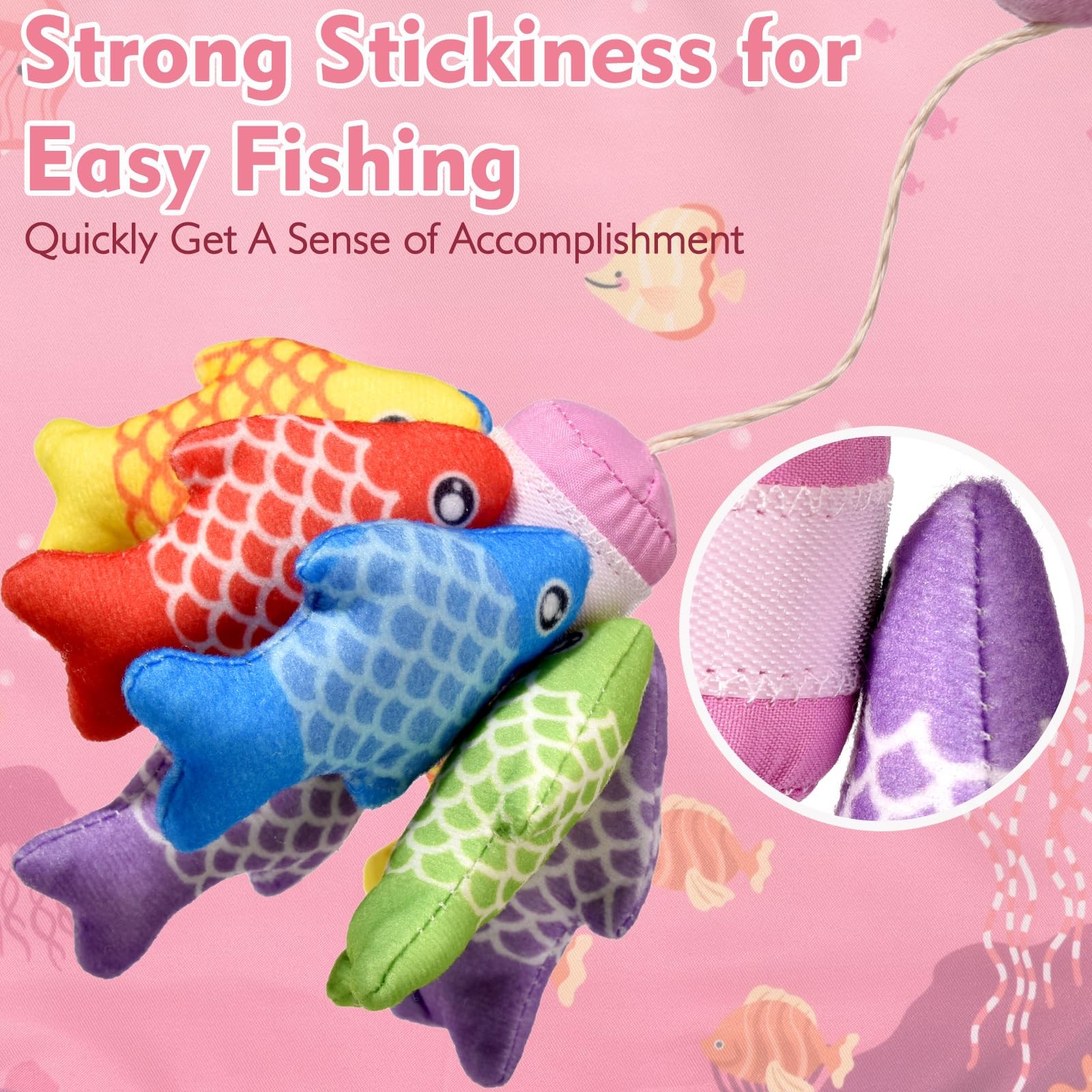 Montessori Toys for 1 Year Old – 20PCS Cloth Toddler Pink Fishing Game with S…