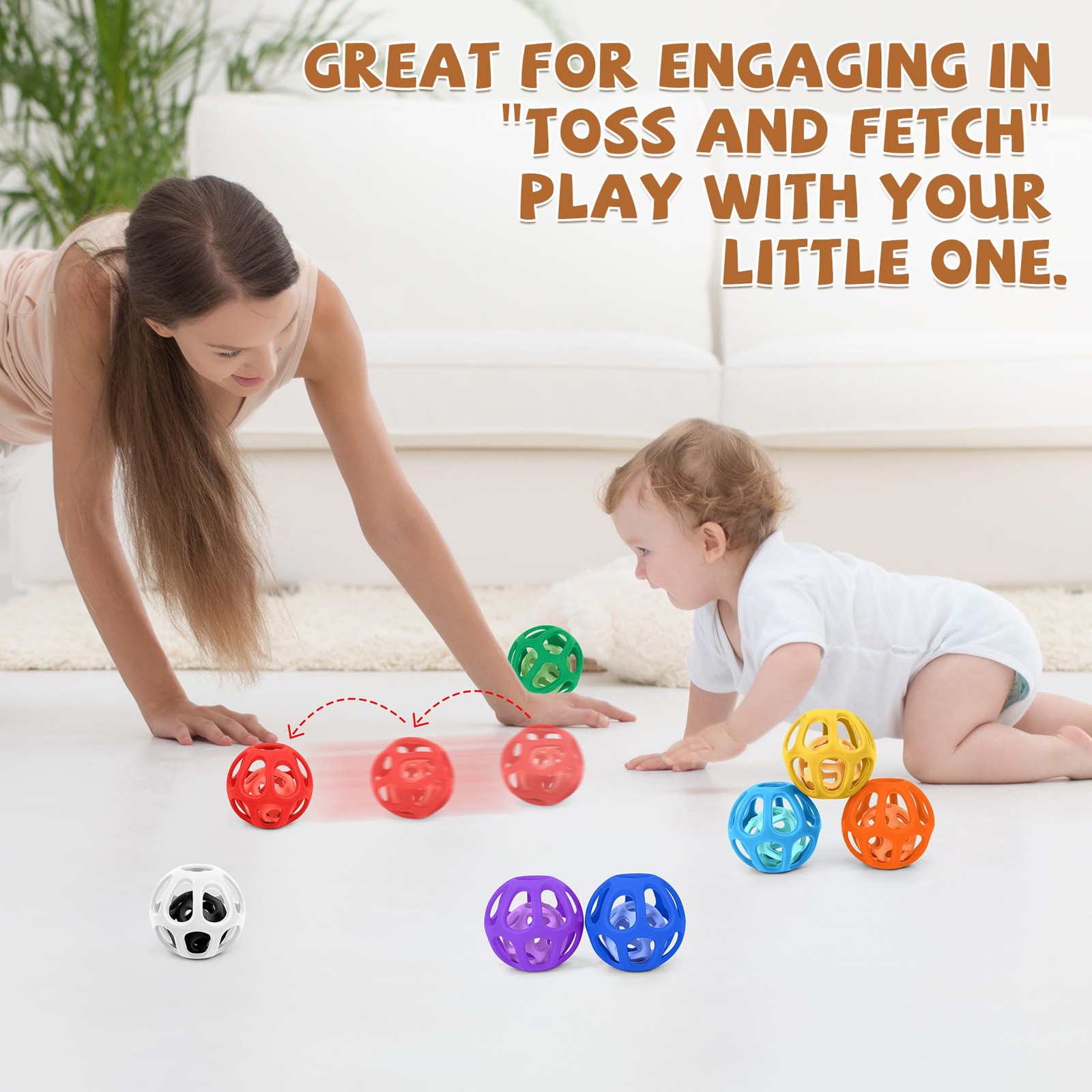 MCGMITT Baby Ball Toy with Holes, 8PCS Easy Grip Food Grade Medium, Colorful