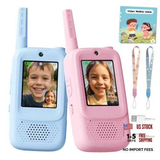Video Walkie Talkies for Kids, Handheld 2 Pack Rechargeable Video Blue/Pink