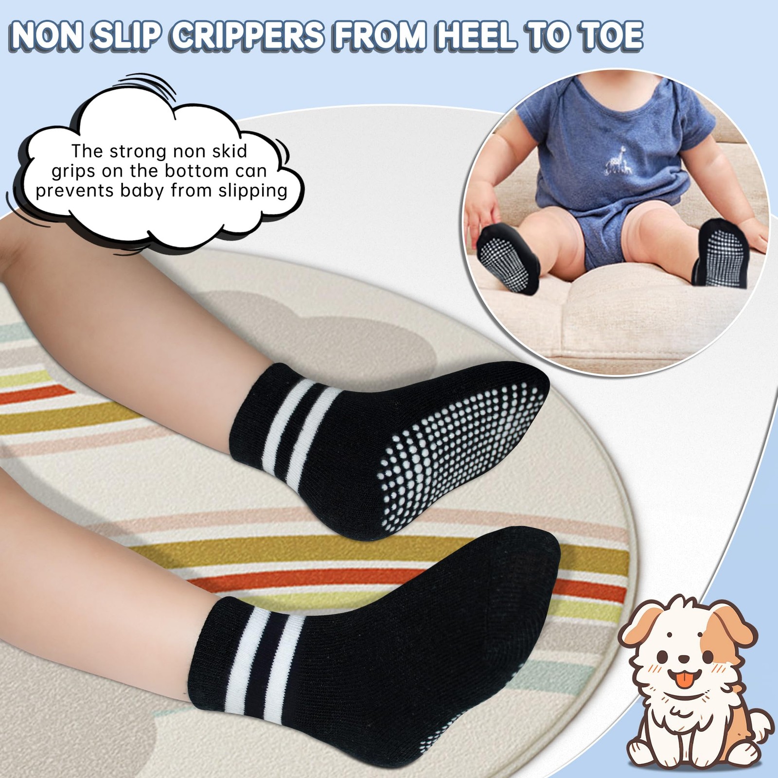 Baby Socks Non Slip 12 Pairs Toddler Anti Skid Socks for 0-7 Years Infants Li…