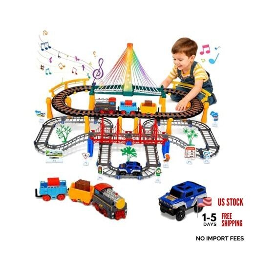 Electric Train Set for Kids Ages 5-8, 2 in 1 DIY Tracks Toy Dual-Layer Tracks