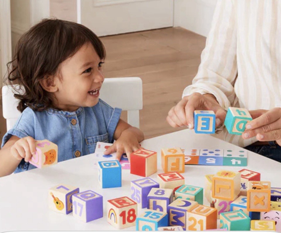 Wooden learning blocks and activity cards stack, sort,match, and sequence blocks