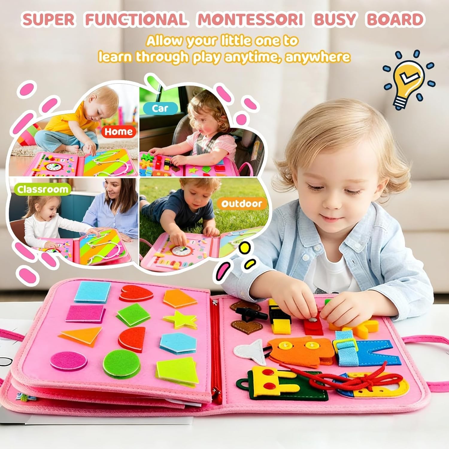 Montessori Toddler Busy Board Felt Educational Toy for 1-4 Olds