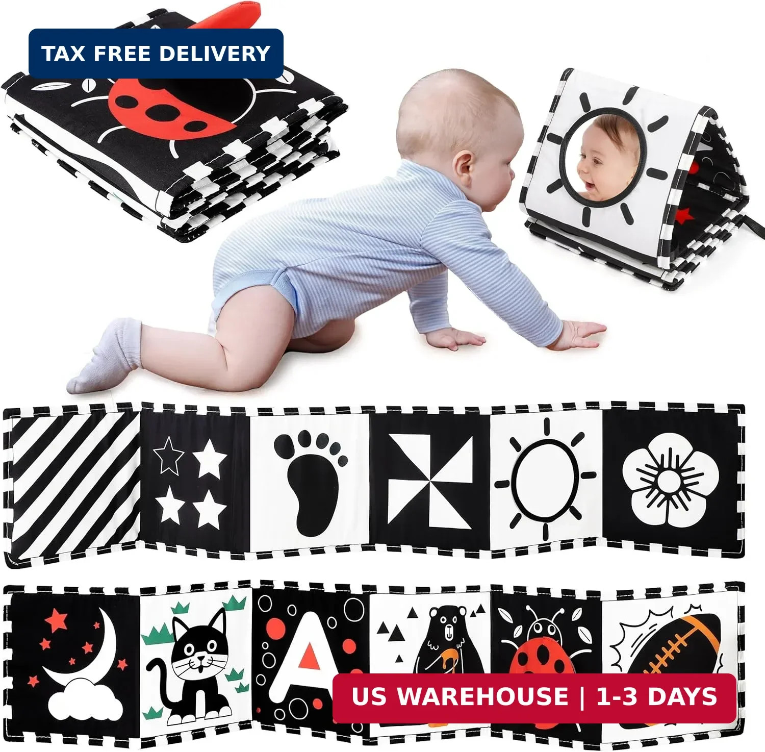 URMYWO Black & White Baby Toys Newborn Tummy Time High Contrast 0-3 Months