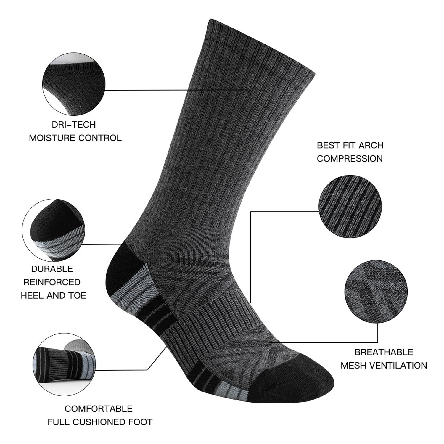 JOYNÉE 8 Pair Mens Thick Cushioned Athletic Crew Socks Breathable Moisture
