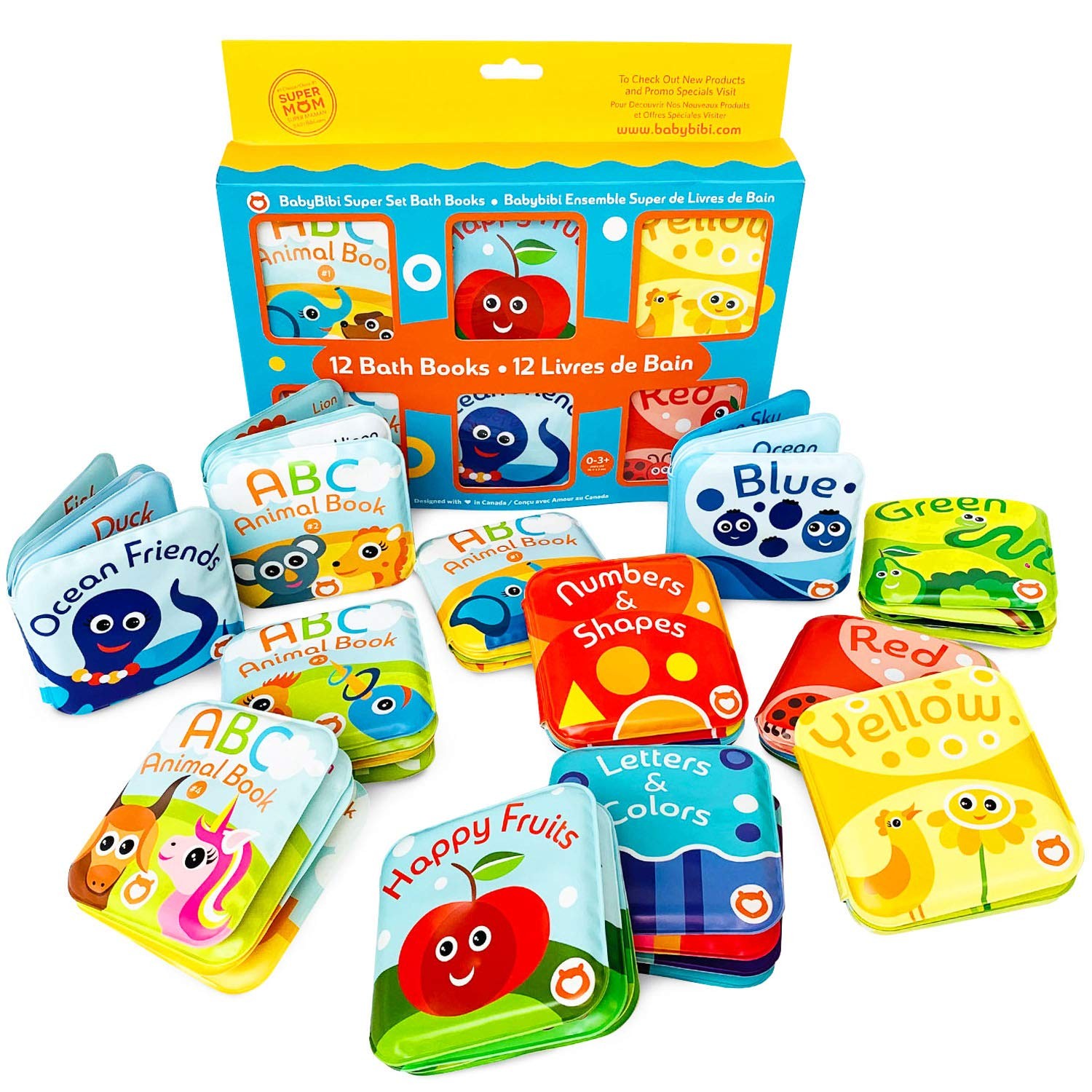 Babybibi Super Bath Book Set Of 12 Fruits Ocean Friends Abc Numbers Books Color