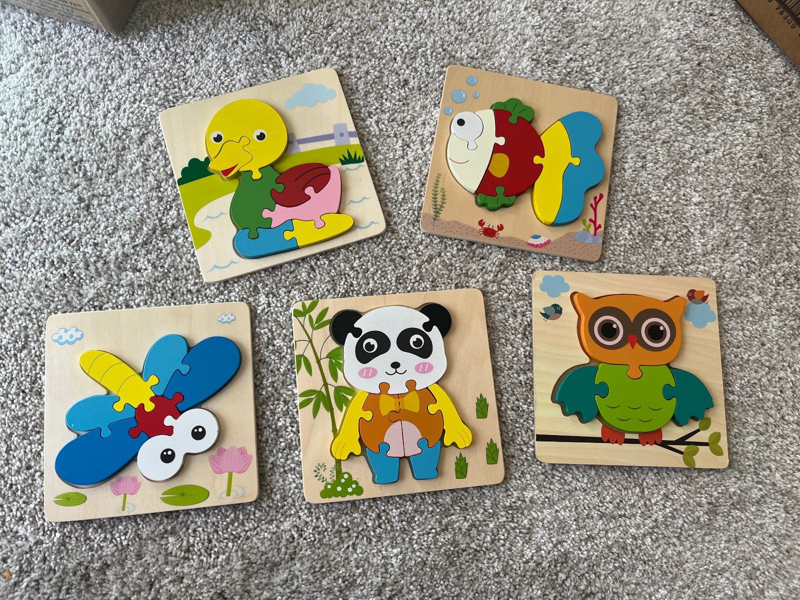 Set of 5 Wooden Jigsaw Puzzles For Toddlers Kids Early Educational Toys Animals