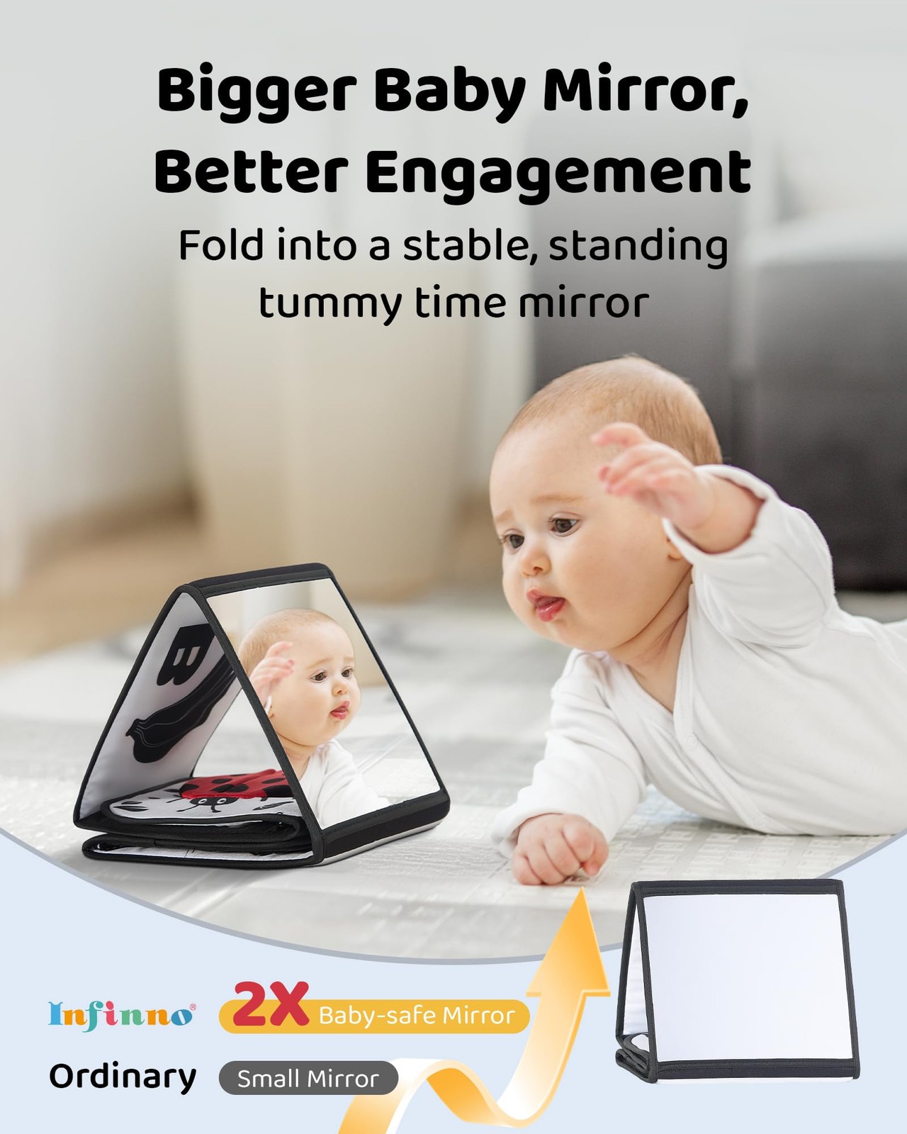 Black and White Baby Books for Newborn – Tummy Time Mirror Small, Monochrome