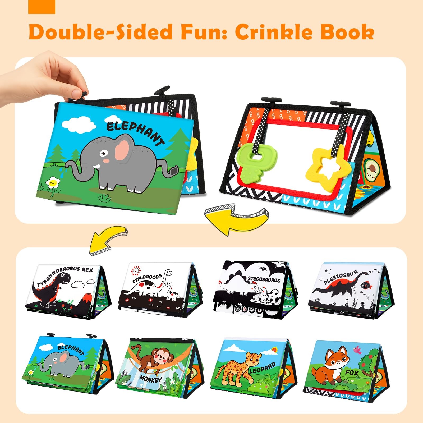 Baby Toys 0-6 Months – Tummy Time Toy Black and White High Contrast Newborn Toy