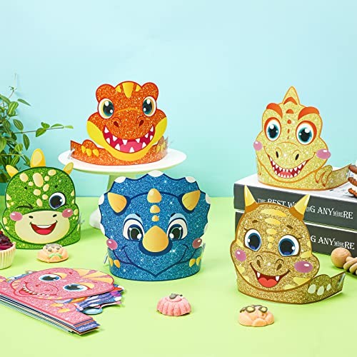 Leinuosen 32 Packs Dinosaur Party Hats for Kids Paper Headbands Dinosaur for