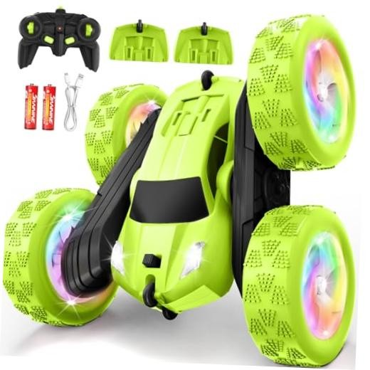 Remote Control Car, Stunt RC Cars, 2.4GHz Double Sided 360° Flips RC 1-green