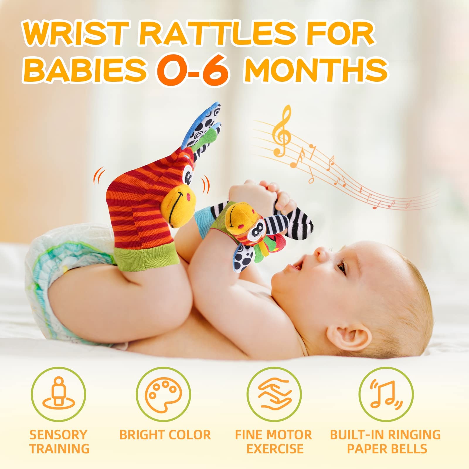 Baby Toys 0-6 Months, Wrist Rattles Foot Finder Socks Set, Infant Rattle Sock…