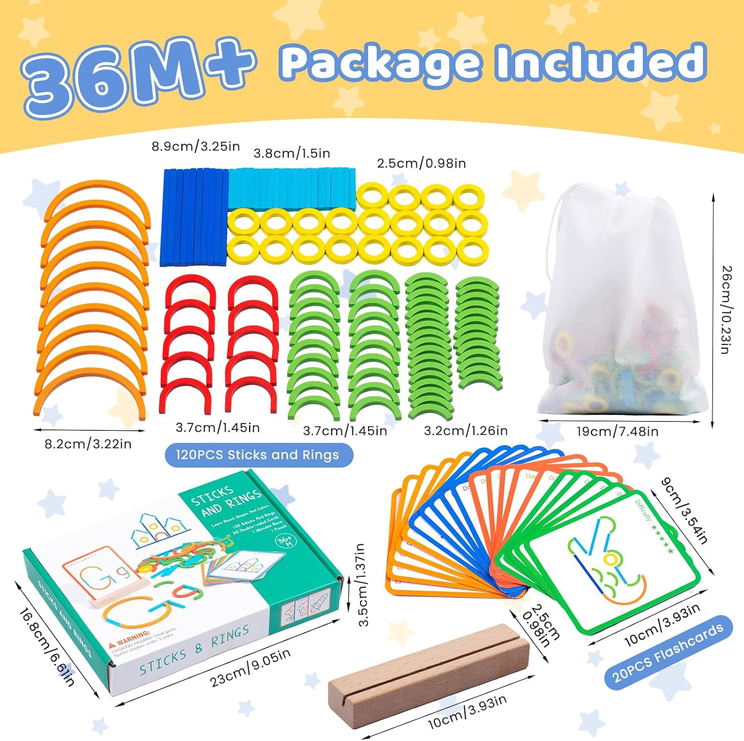 142pcs Wooden Pattern Blocks Montessori Smart Sticks Wooden Tangram Puzzle STEM