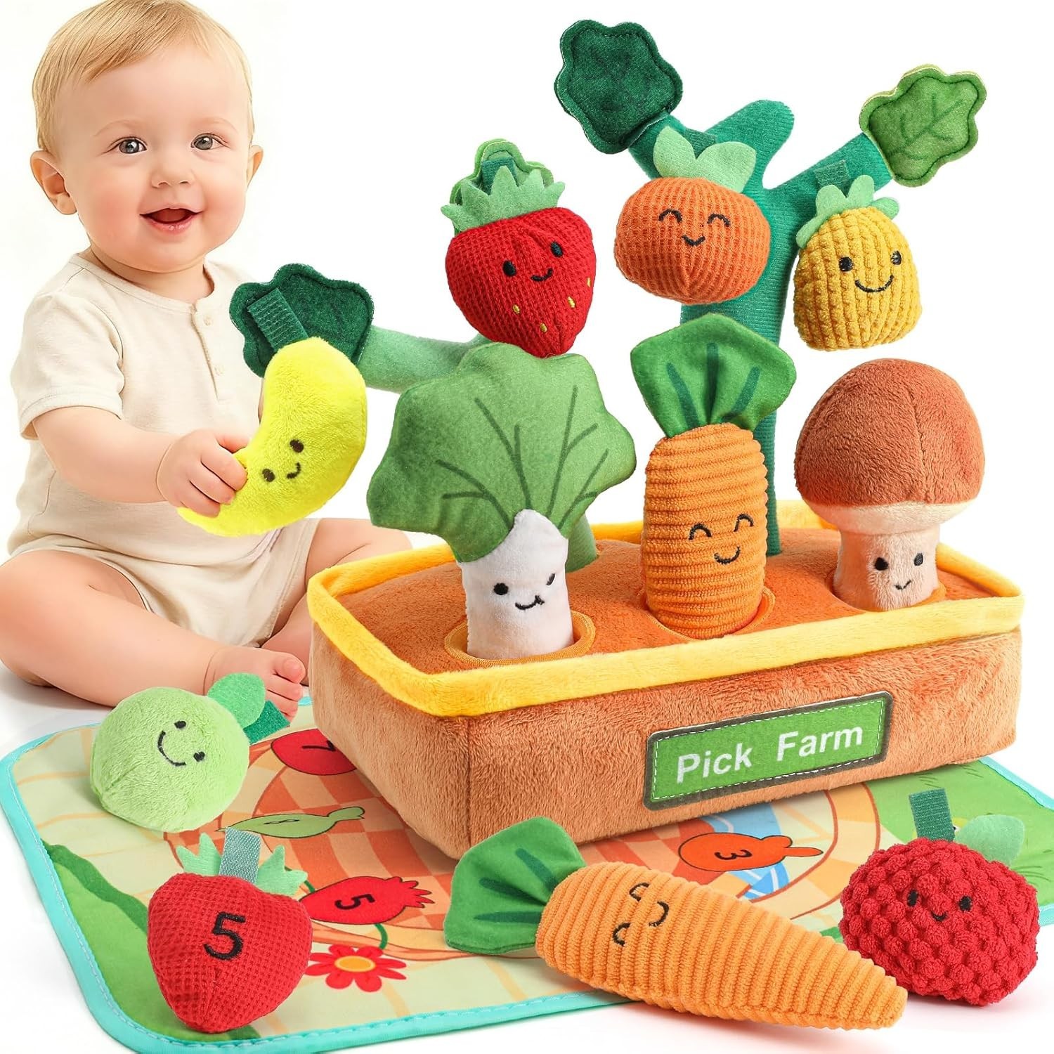 15pc Baby Sensory Toys Fruit Vegetable Color Sorting Play Plush Toys 6-12 Months