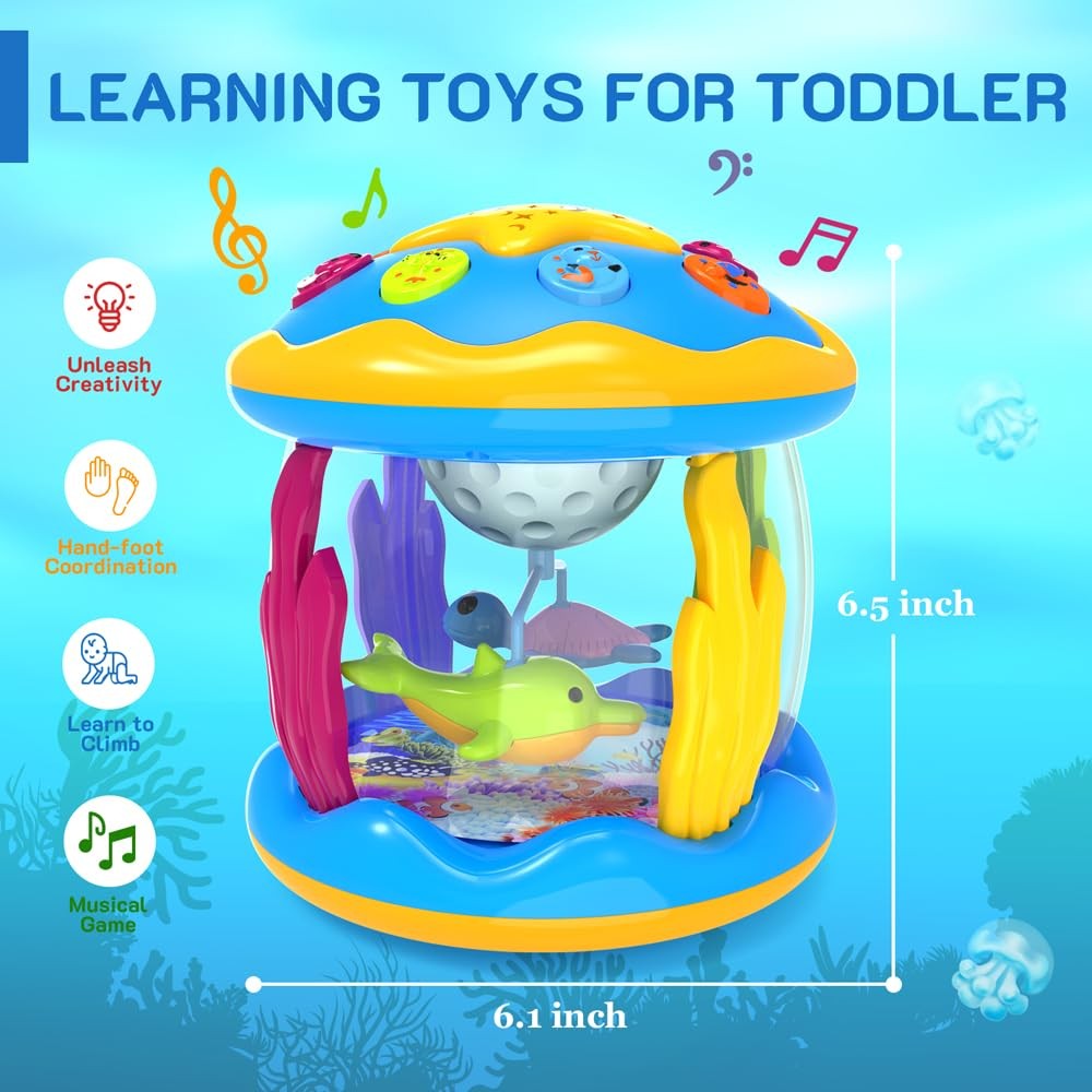 Baby Toys 6 to 12 Months – Musical Projector Rotating Light Up Medium, Blue