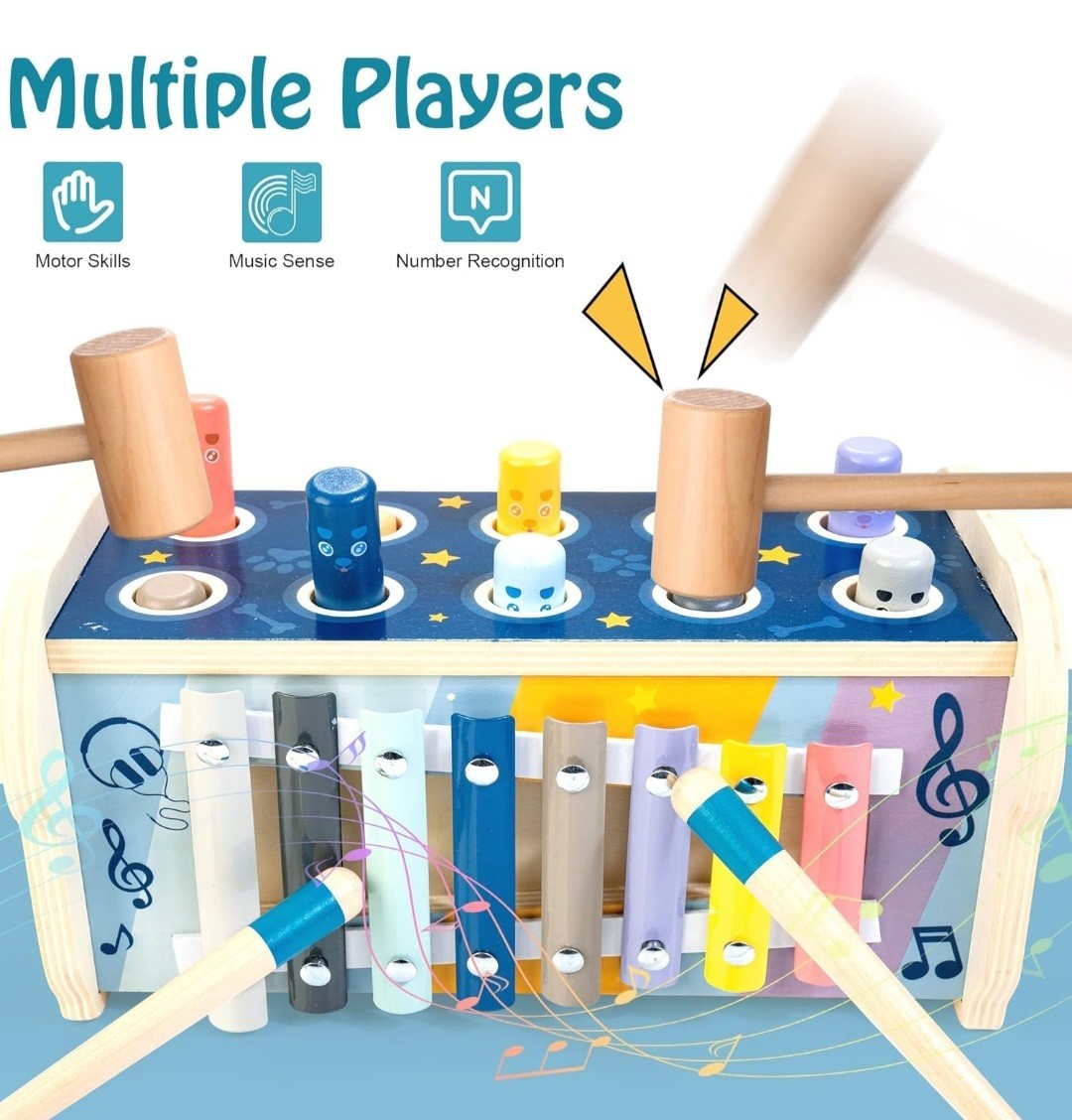 Montessori Pounding Toy for 1-2 Year Olds Wooden Hammering & Activity Board