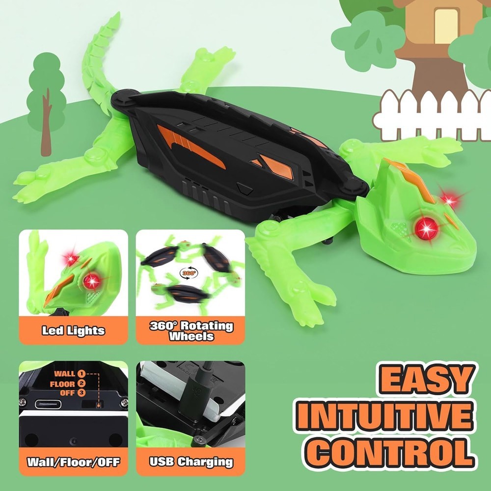 RC Lizard Wall Climbing Kids Toy LED Eyes Remote Control Chameleon Plaything US