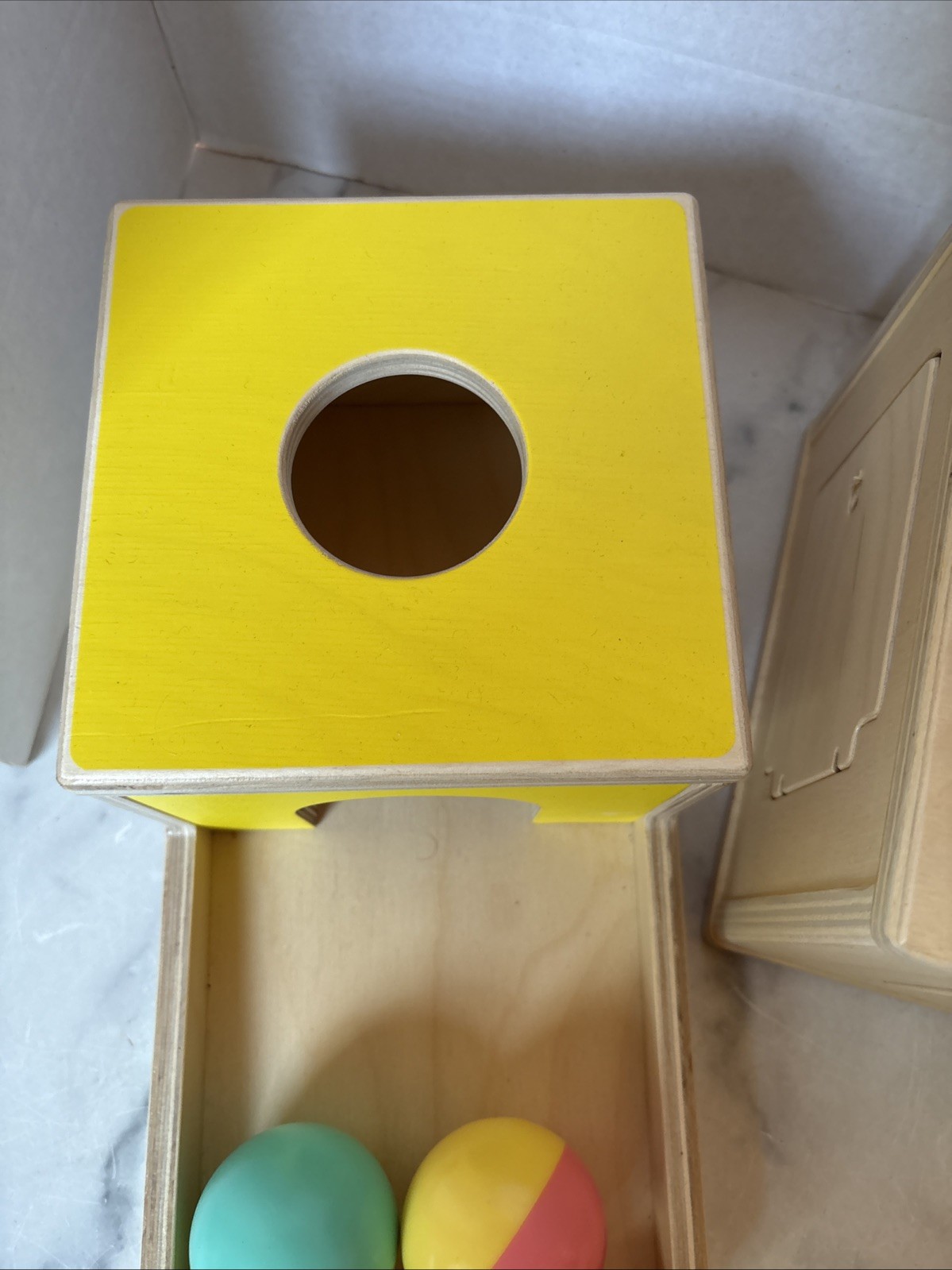 Lot of 2 Lovevery Slide and Seek Ball Run & Ball Drop Box + 2 Rattle Balls